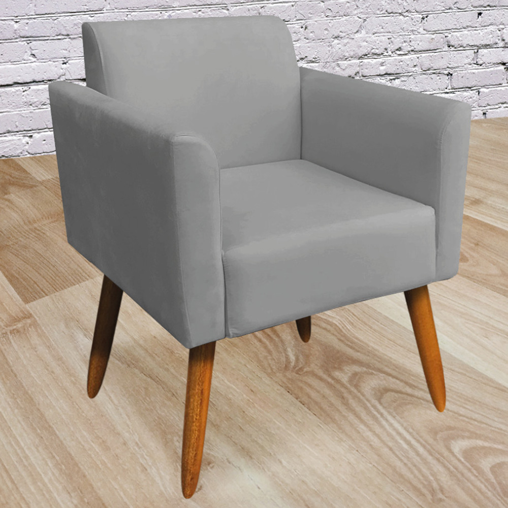 Conjunto Namoradeira e 2 Poltronas Decorativas Isabella Pés Palito Madeira Suede Grafite G19 - Gran Belo