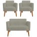 Conjunto Namoradeira e 2 Poltronas Decorativas Isabella Pés Palito Madeira Suede Nude G19 - Gran Belo