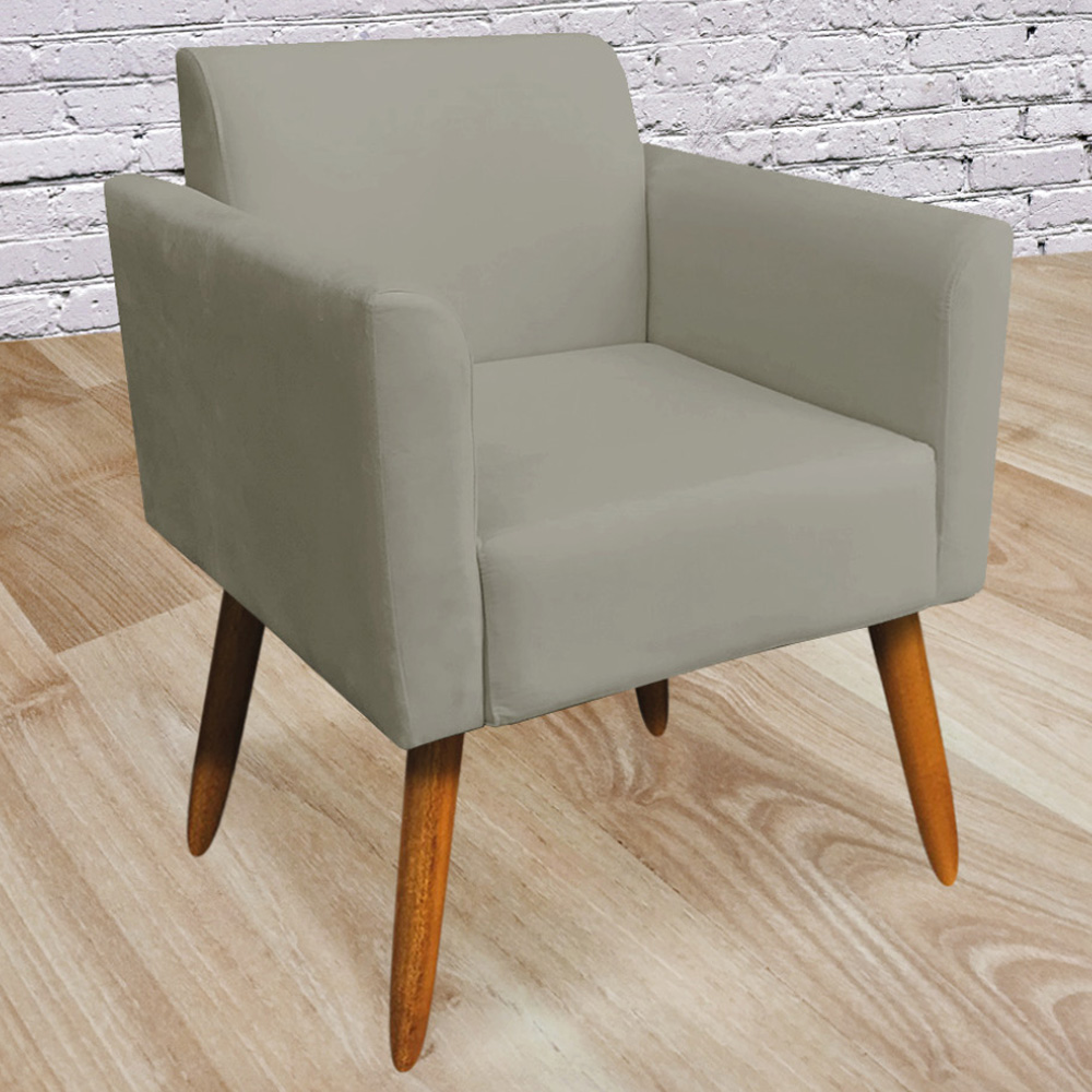 Conjunto Namoradeira e 2 Poltronas Decorativas Isabella Pés Palito Madeira Suede Nude G19 - Gran Belo