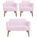 Conjunto Namoradeira e 2 Poltronas Decorativas Isabella Pés Palito Madeira Suede Rosa Bebê G19 - Gran Belo