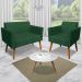 Conjunto Namoradeira e 2 Poltronas Decorativas Isabella Pés Palito Madeira Suede Verde G19 - Gran Belo