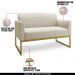 Conjunto Namoradeira e Poltrona Decorativa Isabella Base Industrial Linho Bege/Dourado G19 - Gran Belo