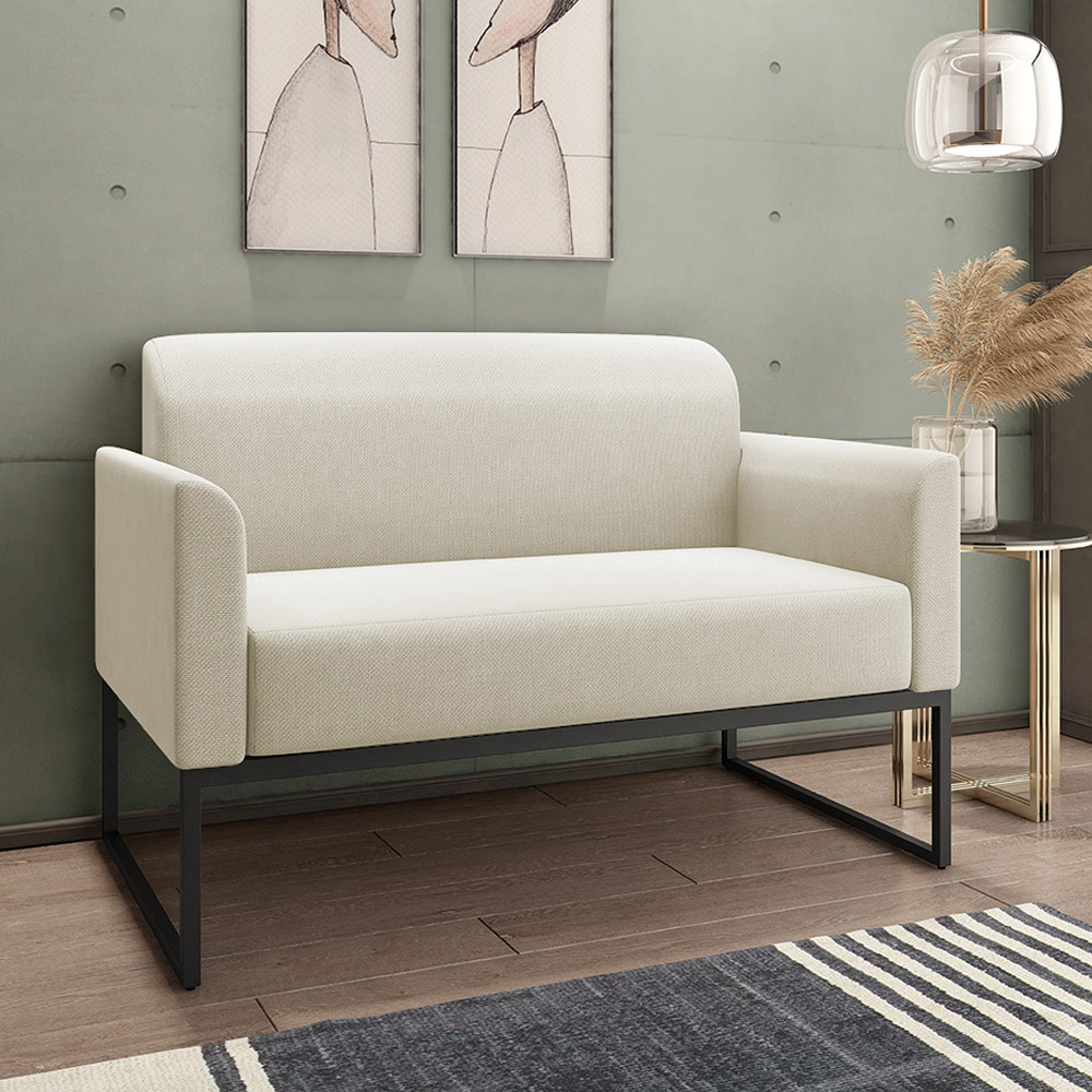 Conjunto Namoradeira e Poltrona Decorativa Isabella Base Industrial Linho Bege/Preto G19 - Gran Belo