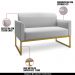 Conjunto Namoradeira e Poltrona Decorativa Isabella Base Industrial Linho Cinza/Dourado G19 - Gran Belo