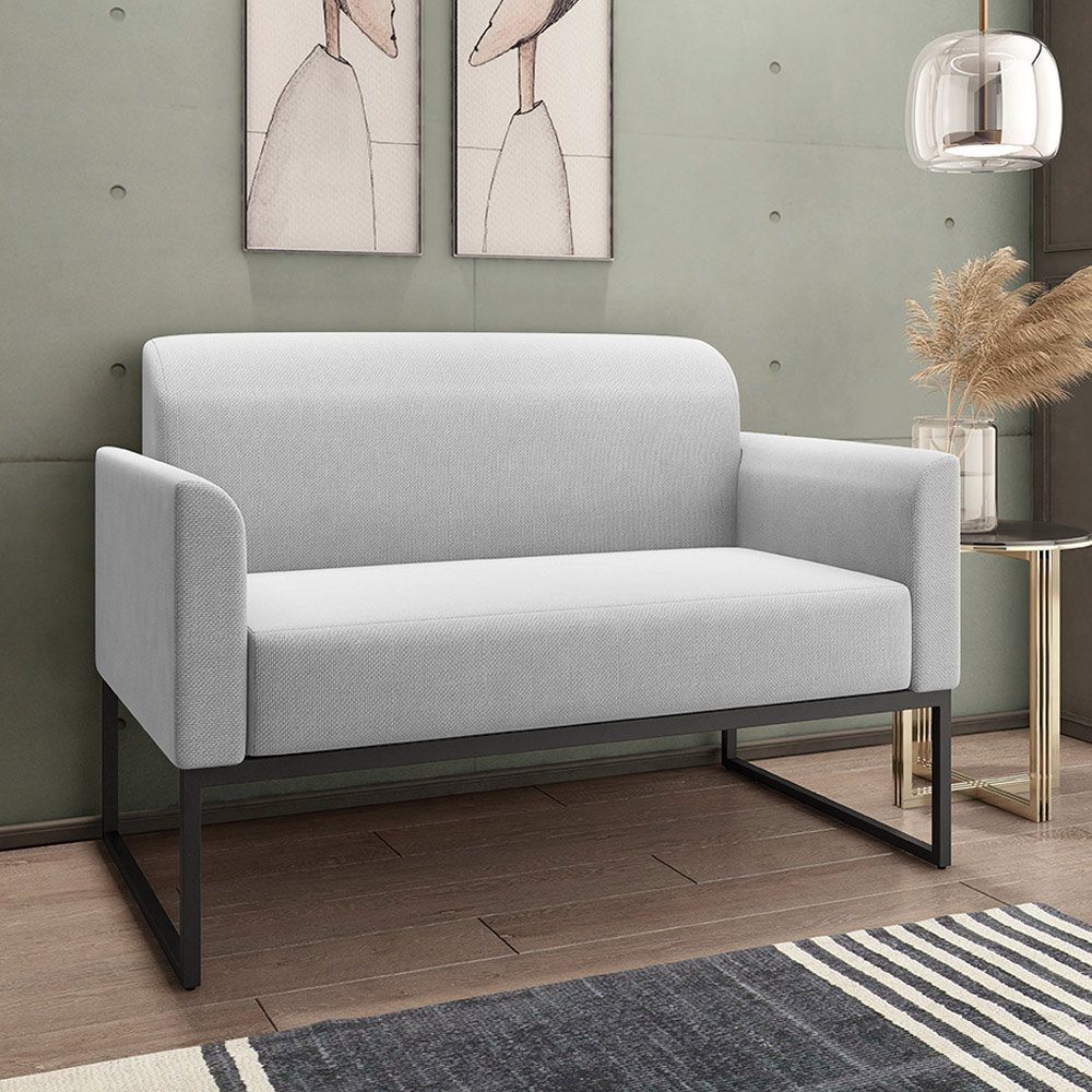 Conjunto Namoradeira e Poltrona Decorativa Isabella Base Industrial Linho Cinza/Preto G19 - Gran Belo