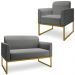 Conjunto Namoradeira e Poltrona Decorativa Isabella Base Industrial Linho Grafite/Dourado G19 - Gran Belo