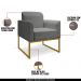 Conjunto Namoradeira e Poltrona Decorativa Isabella Base Industrial Linho Grafite/Dourado G19 - Gran Belo