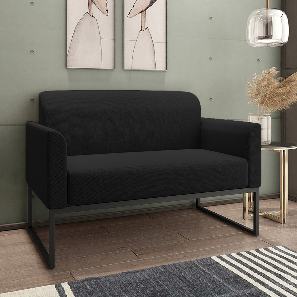 Conjunto Namoradeira e Poltrona Decorativa Isabella Base Industrial Linho Preto G19 - Gran Belo