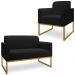 Conjunto Namoradeira e Poltrona Decorativa Isabella Base Industrial Linho Preto/Dourado G19 - Gran Belo