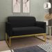 Conjunto Namoradeira e Poltrona Decorativa Isabella Base Industrial Linho Preto/Dourado G19 - Gran Belo