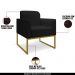 Conjunto Namoradeira e Poltrona Decorativa Isabella Base Industrial Linho Preto/Dourado G19 - Gran Belo