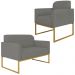 Conjunto Namoradeira e Poltrona Decorativa Isabella Base Industrial Suede Grafite/Dourado G19 - Gran Belo