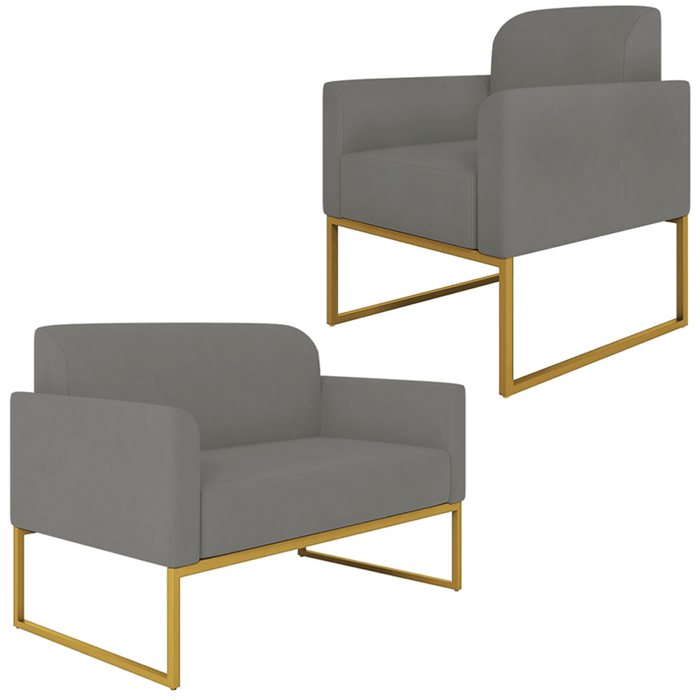 Conjunto Namoradeira e Poltrona Decorativa Isabella Base Industrial Suede Grafite/Dourado G19 - Gran Belo