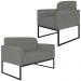 Conjunto Namoradeira e Poltrona Decorativa Isabella Base Industrial Suede Grafite/Preto G19 - Gran Belo