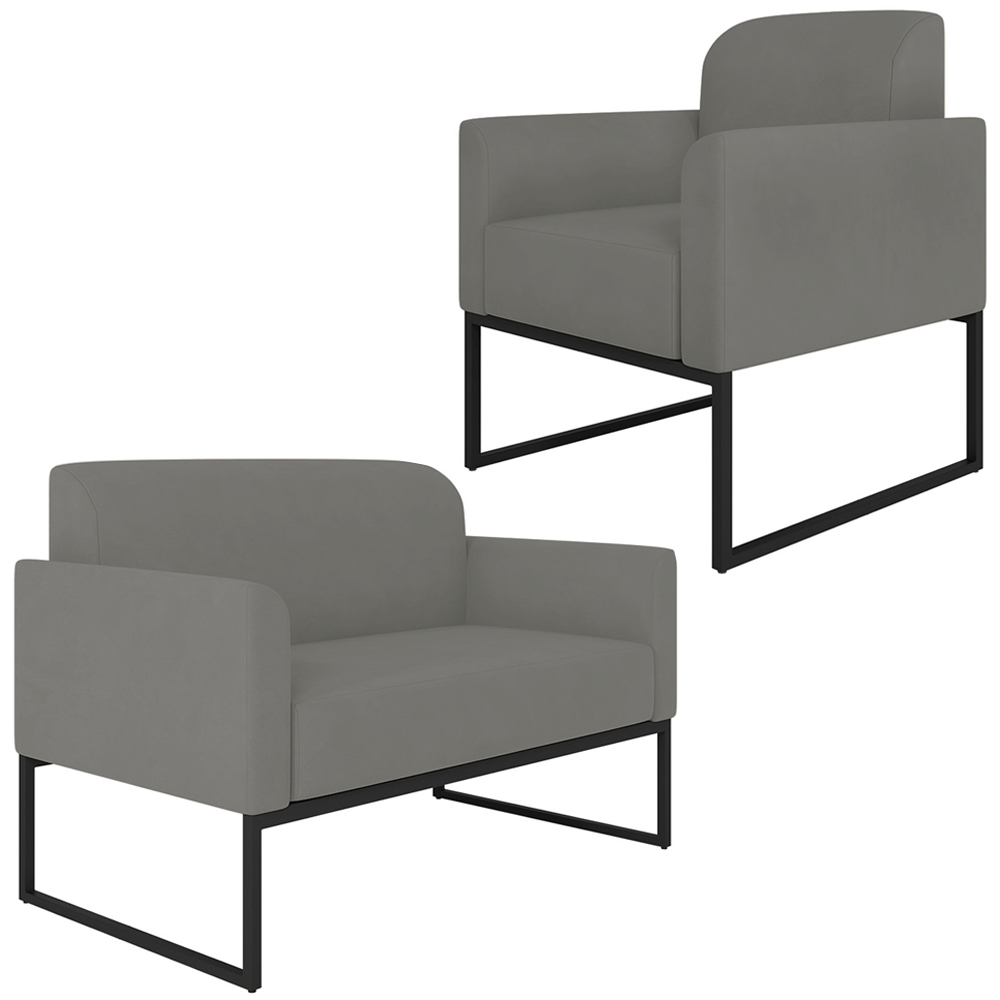 Conjunto Namoradeira e Poltrona Decorativa Isabella Base Industrial Suede Grafite/Preto G19 - Gran Belo