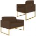 Conjunto Namoradeira e Poltrona Decorativa Isabella Base Industrial Suede Marrom/Dourado G19 - Gran Belo