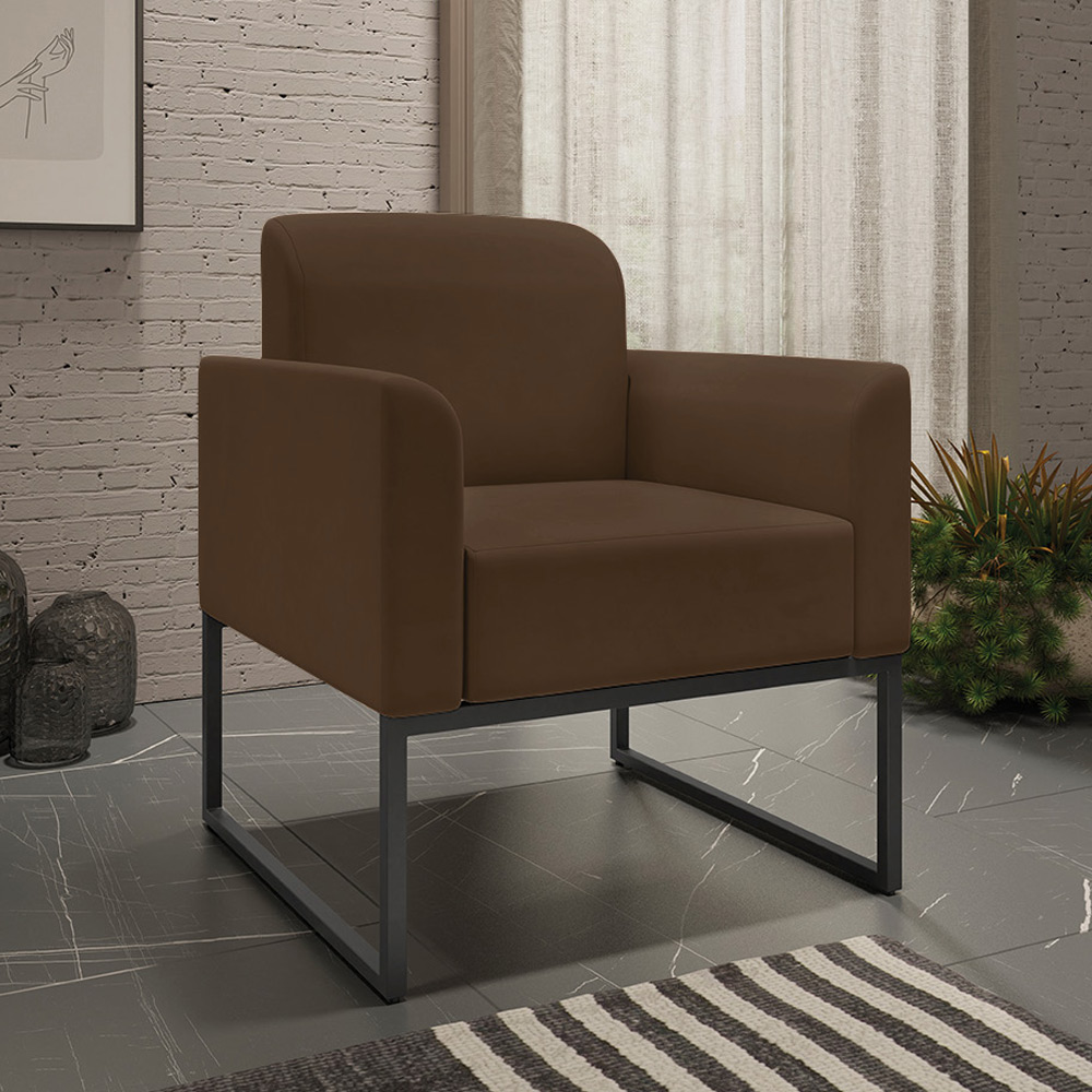 Conjunto Namoradeira e Poltrona Decorativa Isabella Base Industrial Suede Marrom/Preto G19 - Gran Belo