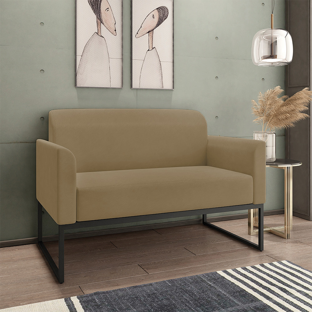 Conjunto Namoradeira e Poltrona Decorativa Isabella Base Industrial Suede Nude/Preto G19 - Gran Belo