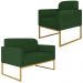 Conjunto Namoradeira e Poltrona Decorativa Isabella Base Industrial Suede Verde/Dourado G19 - Gran Belo