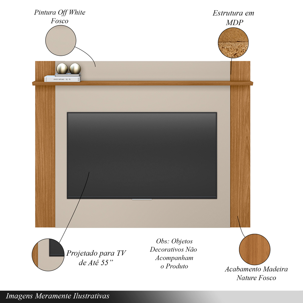 Conjunto Painel Extensível Rack TV até 65 Polegadas Tremonti/Audrey Nature/Off White G77 - Gran Belo