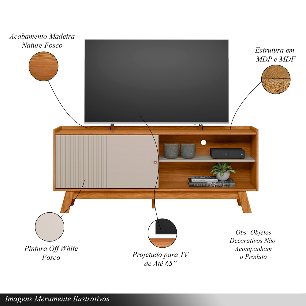 Conjunto Painel Extensível Rack TV até 65 Polegadas Tremonti/Audrey Nature/Off White G77 - Gran Belo