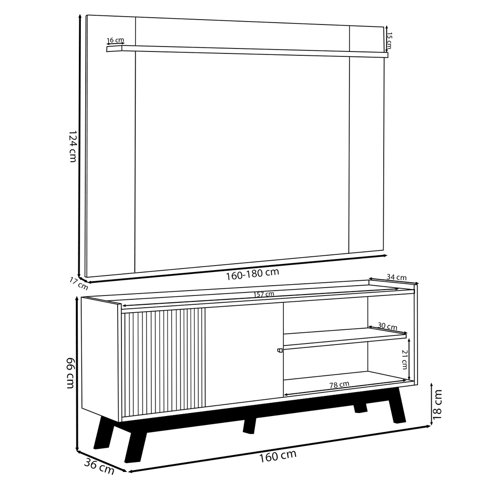 Conjunto Painel Extensível Rack TV até 65 Polegadas Tremonti/Audrey Nature/Off White G77 - Gran Belo