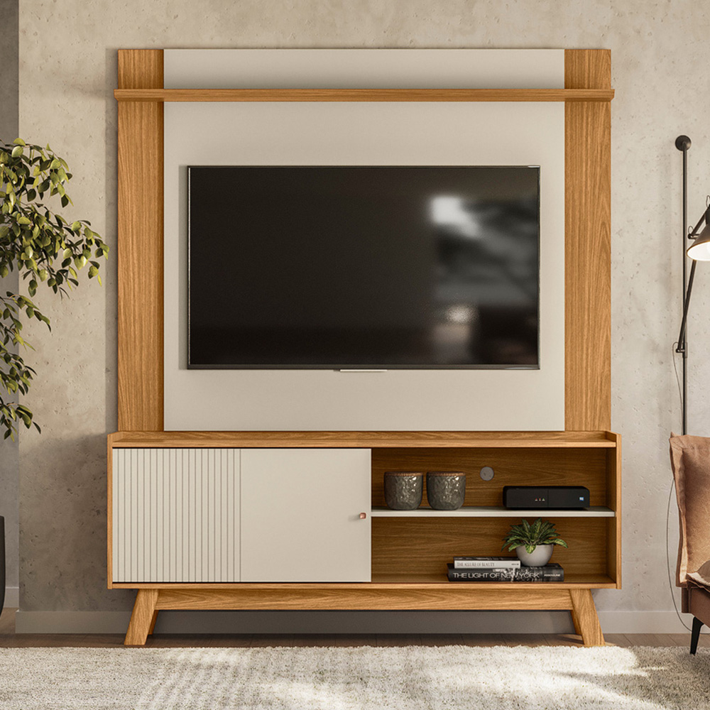 Conjunto Painel Extensível Rack TV até 65 Polegadas Tremonti/Audrey Nature/Off White G77 - Gran Belo