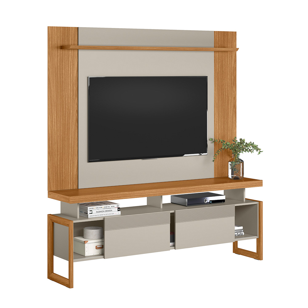 Conjunto Painel Extensível Rack Tremonti/Elora TV até 70 Polegadas Nature/Off White G77 - Gran Belo