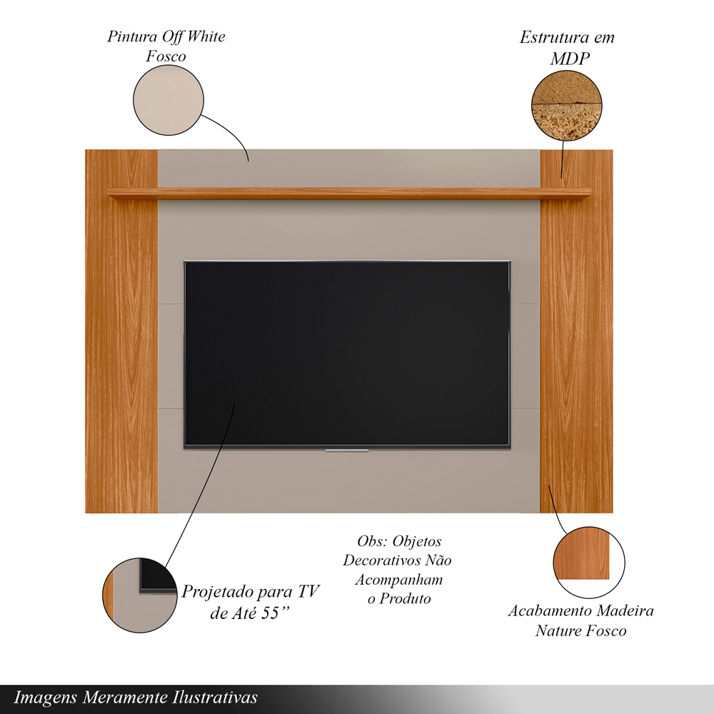 Conjunto Painel Extensível Rack Tremonti/Elora TV até 70 Polegadas Nature/Off White G77 - Gran Belo