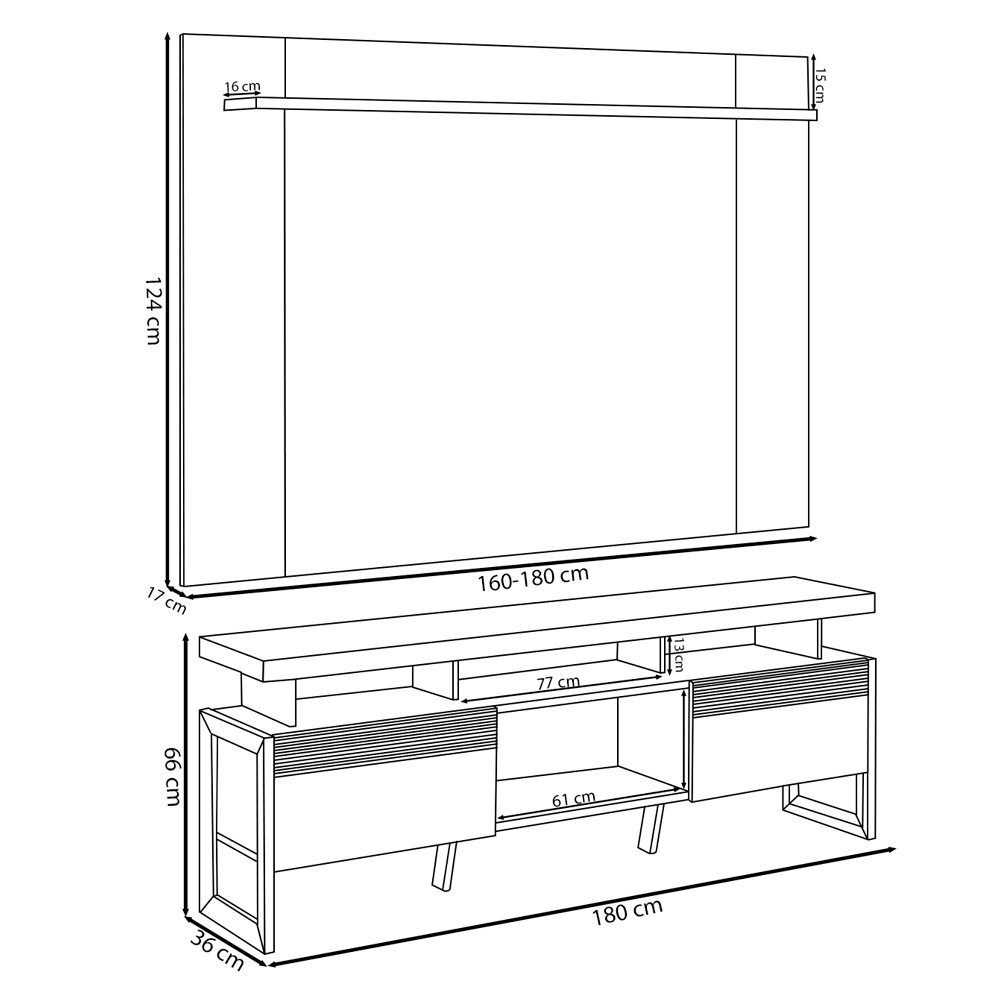 Conjunto Painel Extensível Rack Tremonti/Elora TV até 70 Polegadas Nature/Off White G77 - Gran Belo