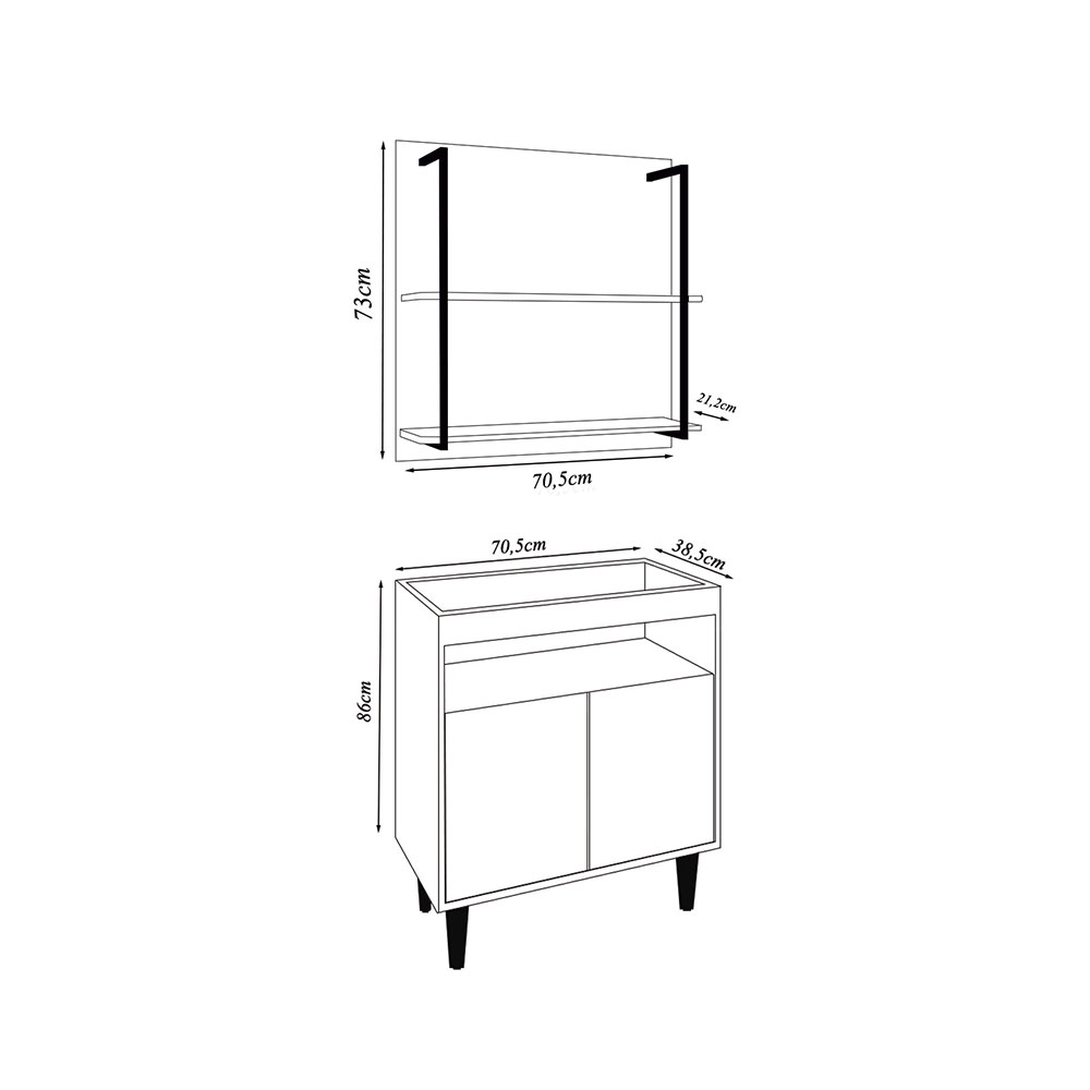 Conjunto Painel Organizador com Solesi/Chico 2 Prateleiras Branco G96 - Gran Belo