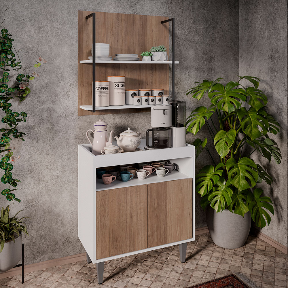 Conjunto Painel Organizador com Solesi/Chico 2 Prateleiras Branco/Freijó G96 - Gran Belo