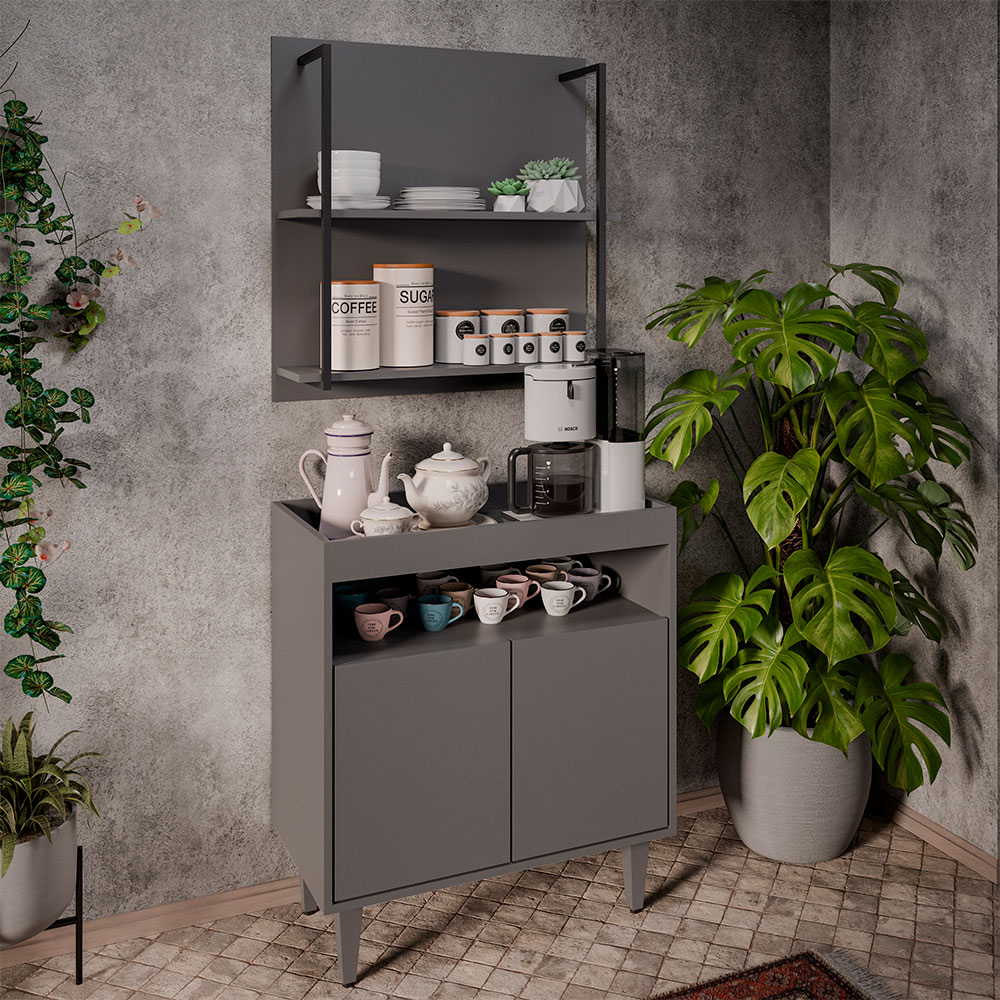 Conjunto Painel Organizador com Solesi/Chico 2 Prateleiras Grafite G96 - Gran Belo