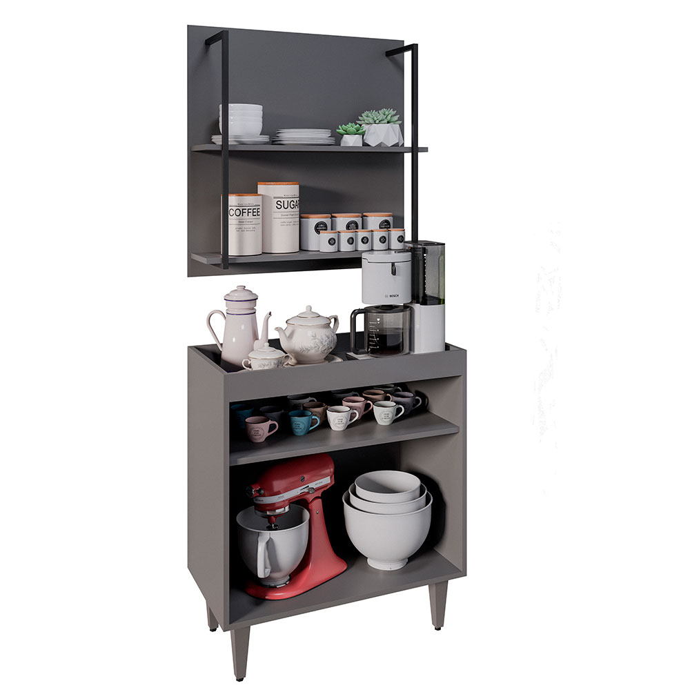 Conjunto Painel Organizador com Solesi/Chico 2 Prateleiras Grafite G96 - Gran Belo