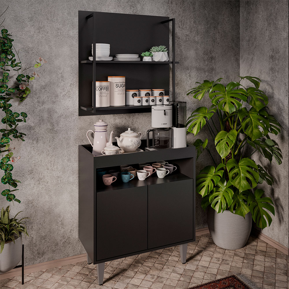 Conjunto Painel Organizador com Solesi/Chico 2 Prateleiras Preto G96 - Gran Belo