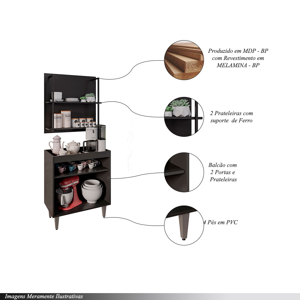Conjunto Painel Organizador com Solesi/Chico 2 Prateleiras Preto G96 - Gran Belo