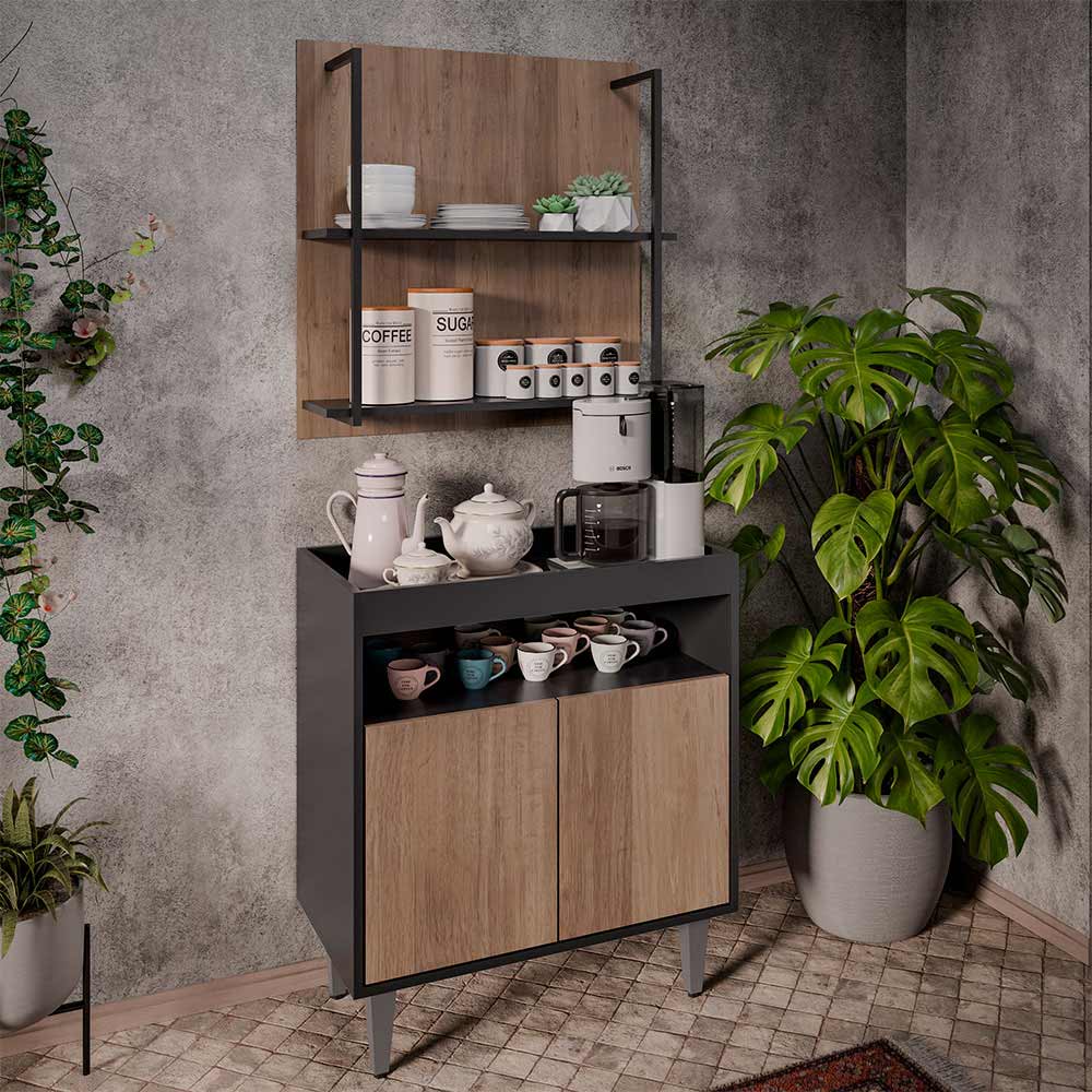Conjunto Painel Organizador com Solesi/Chico 2 Prateleiras Preto/Freijó G96 - Gran Belo