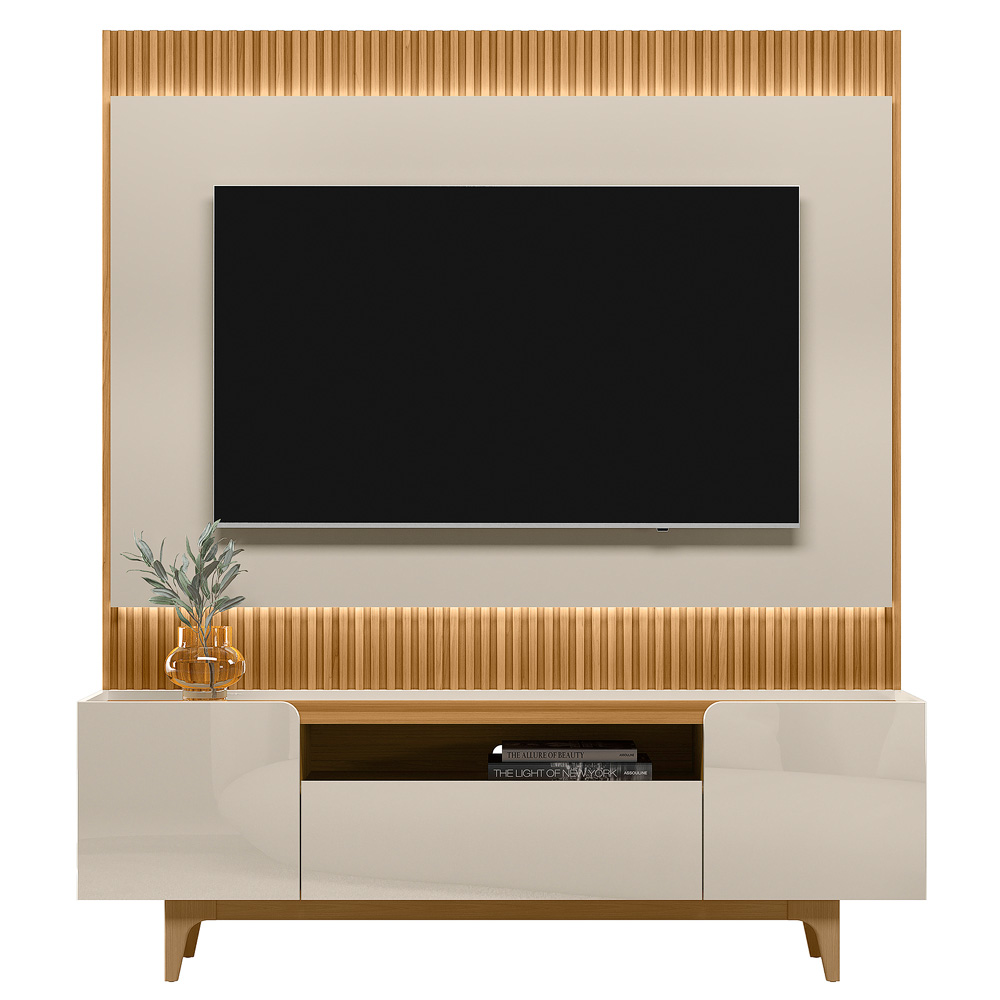 Conjunto Painel Rack Bancada Singapura/Flórida TV até 75 Polegadas Tauari/Off White G77 - Gran Belo