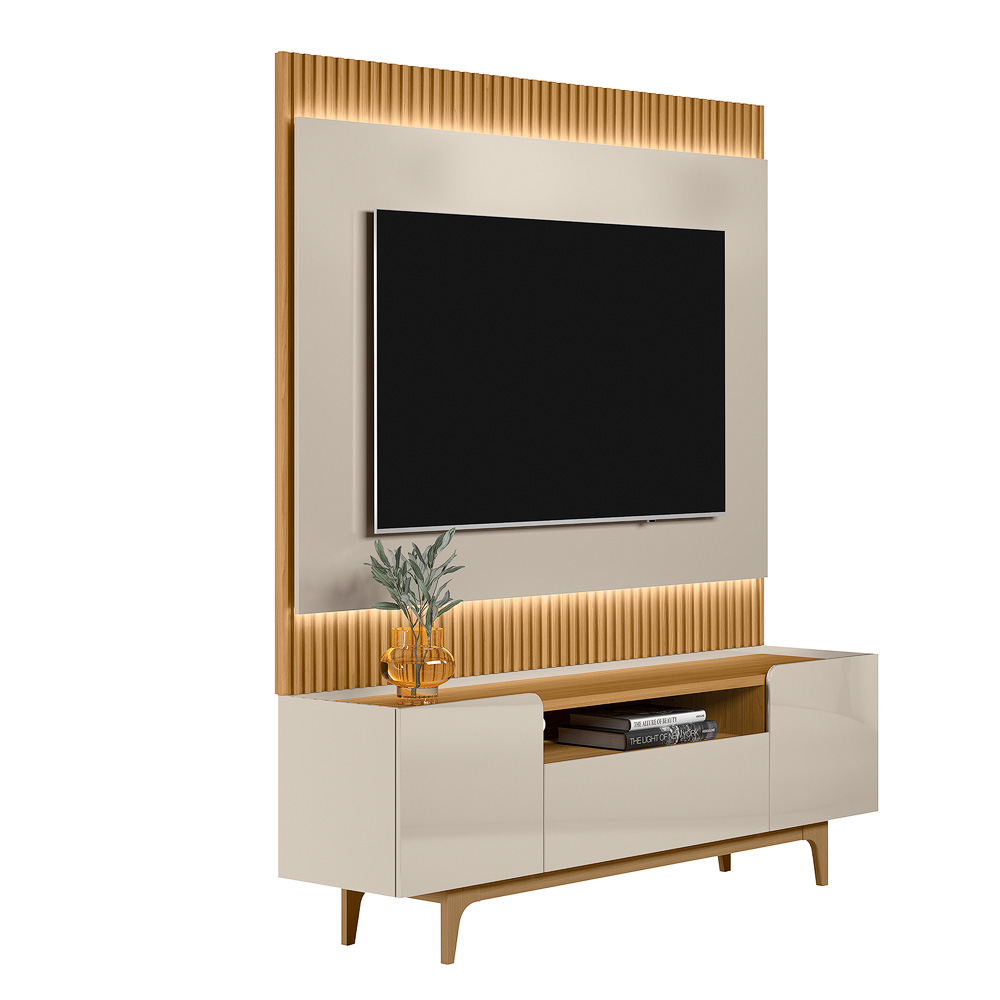 Conjunto Painel Rack Bancada Singapura/Flórida TV até 75 Polegadas Tauari/Off White G77 - Gran Belo