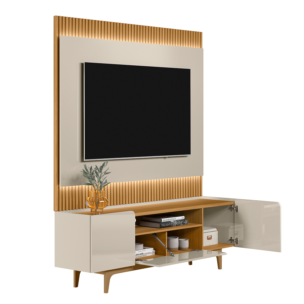 Conjunto Painel Rack Bancada Singapura/Flórida TV até 75 Polegadas Tauari/Off White G77 - Gran Belo