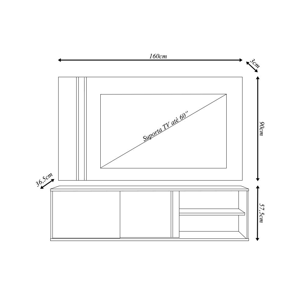 Conjunto Painel com Bancada Atreus Portas Deslizantes MDP até 60 Cinamomo/OffWhite G97 - Gran Belo