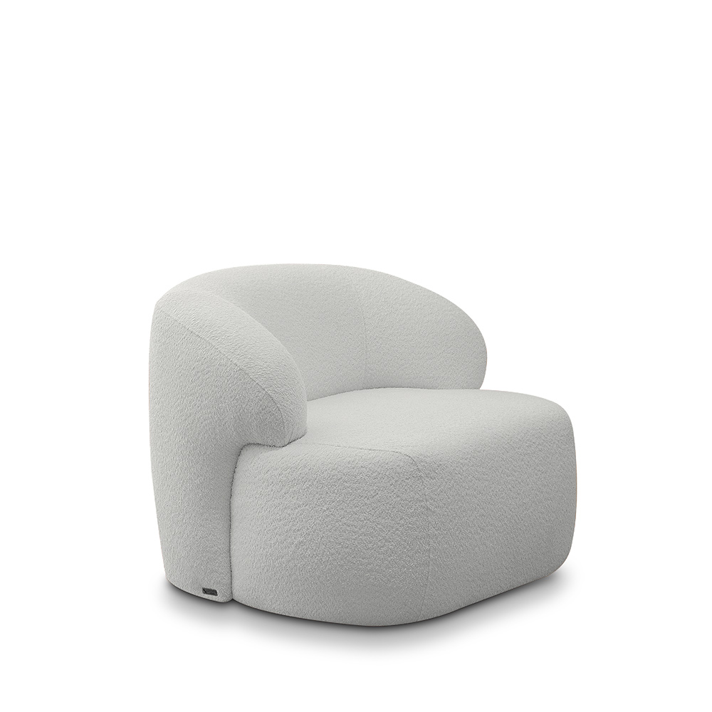 Conjunto Poltrona Base Fixa e Puff Decorativo Charlote Sala de Estar Bouclê Cinza G88 - Gran Belo