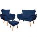 Conjunto Poltrona Puff e Namoradeira Pés Palito Charger Suede Azul Marinho G19 - Gran Belo