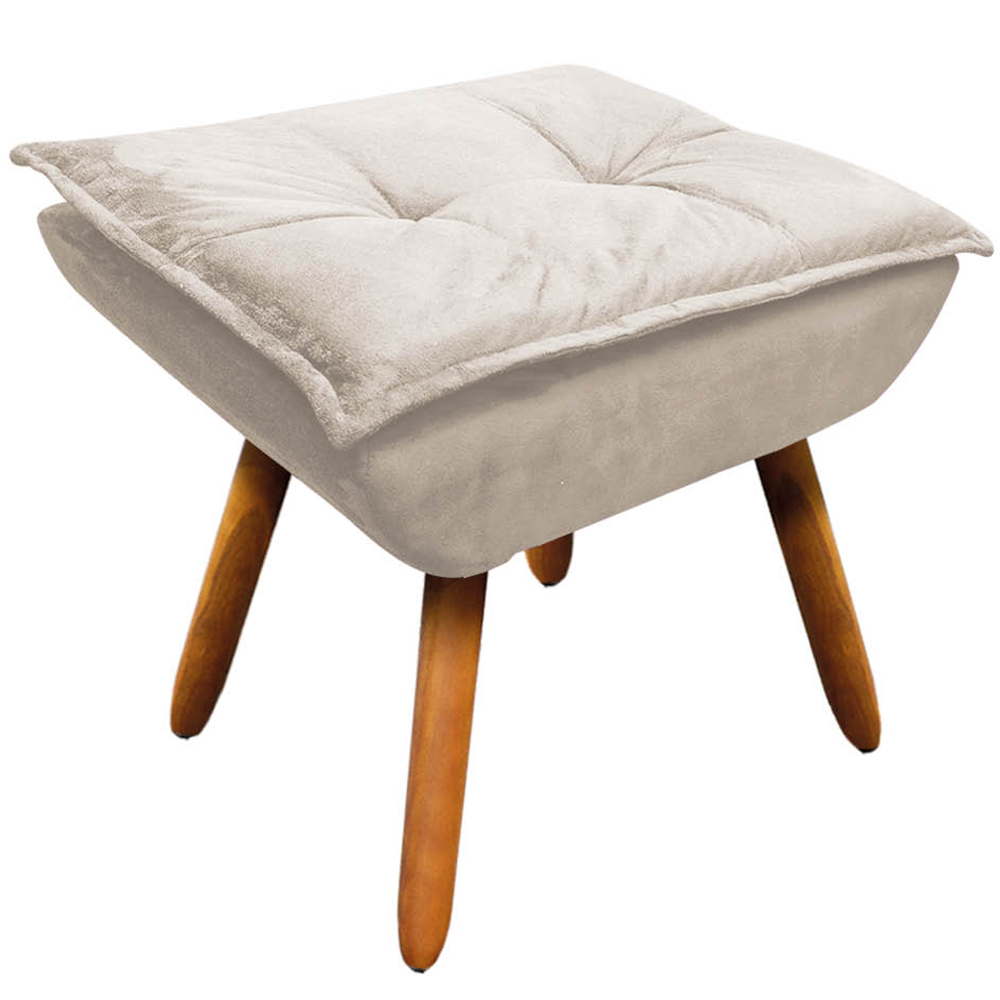 Conjunto Poltrona Puff e Namoradeira Pés Palito Charger Suede Bege G19 - Gran Belo