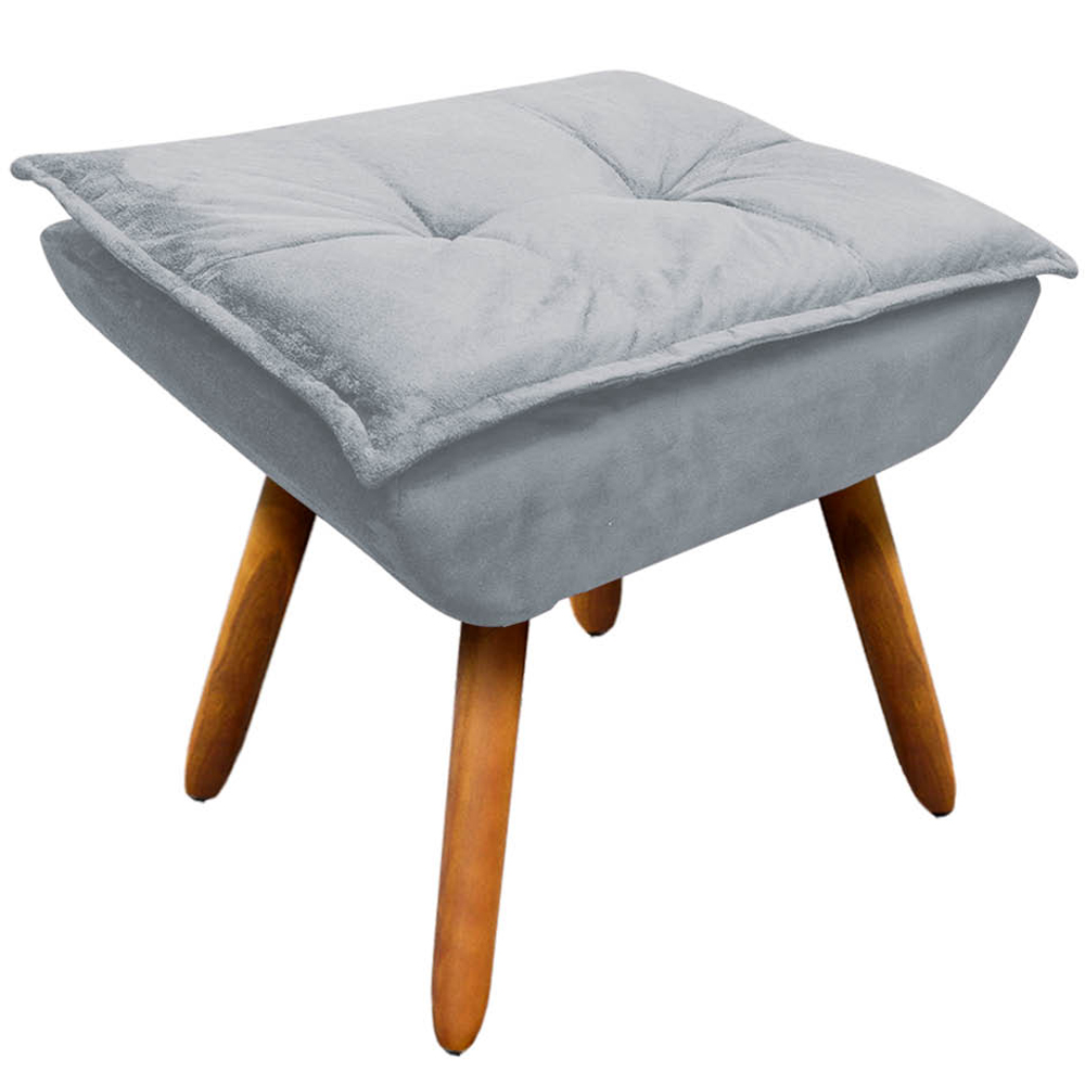 Conjunto Poltrona Puff e Namoradeira Pés Palito Charger Suede Cinza G19 - Gran Belo