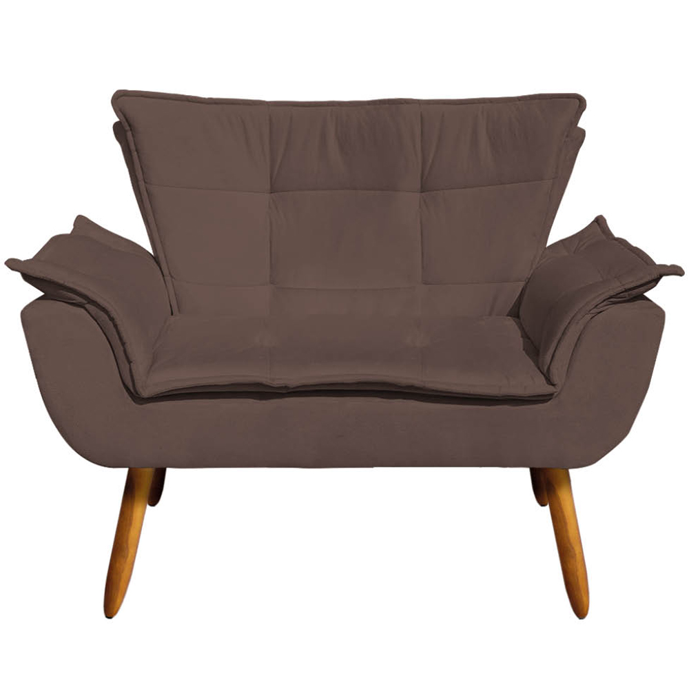 Conjunto Poltrona Puff e Namoradeira Pés Palito Charger Suede Marrom G19 - Gran Belo