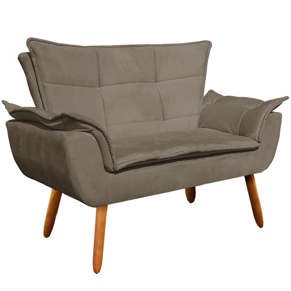 Conjunto Poltrona Puff e Namoradeira Pés Palito Charger Suede Nude G19 - Gran Belo