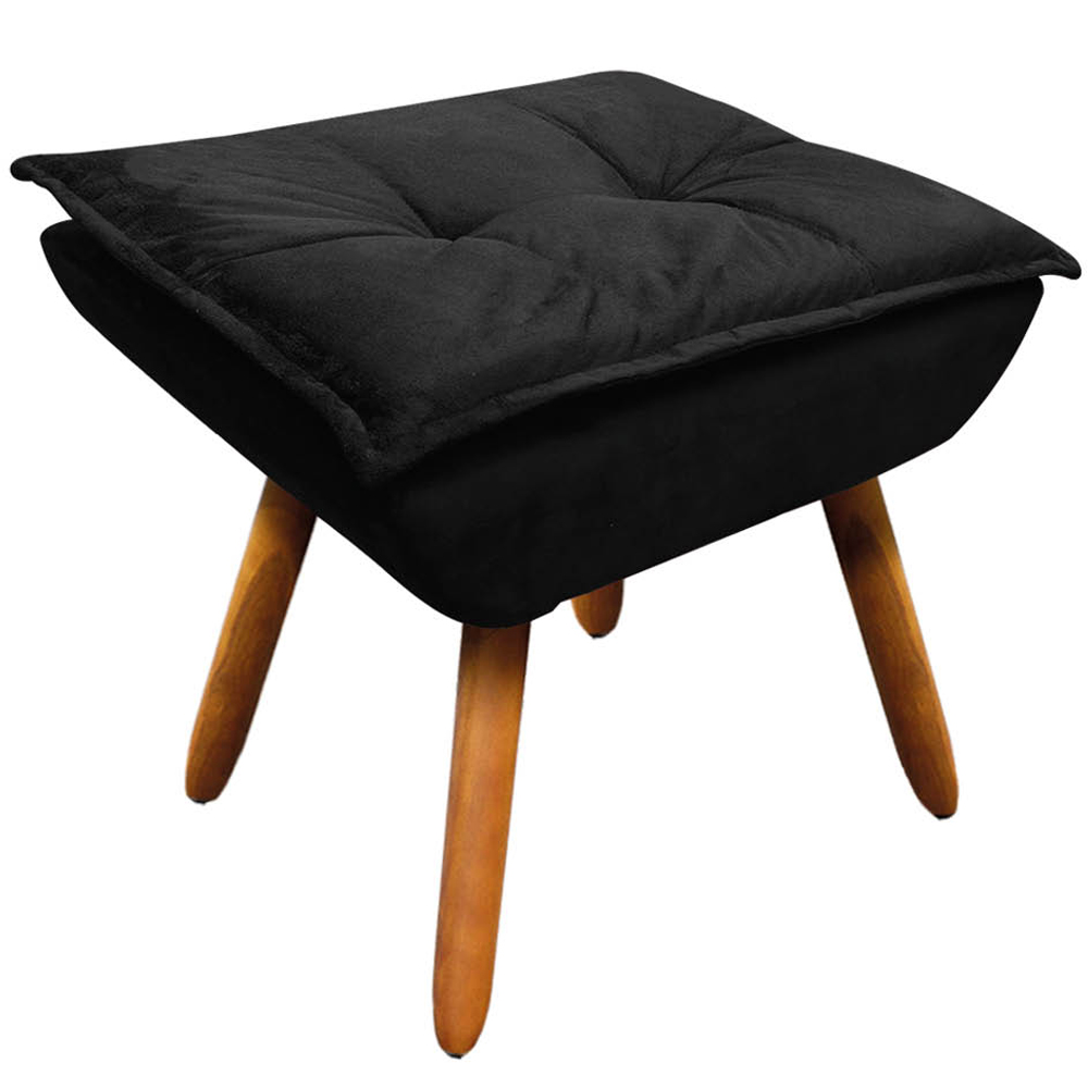 Conjunto Poltrona Puff e Namoradeira Pés Palito Charger Suede Preto G19 - Gran Belo