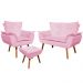 Conjunto Poltrona Puff e Namoradeira Pés Palito Charger Suede Rosa G19 - Gran Belo