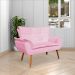Conjunto Poltrona Puff e Namoradeira Pés Palito Charger Suede Rosa G19 - Gran Belo